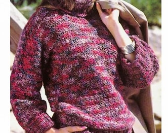Crocheted Sweater Pattern, CROCHET PATTERN, Turtleneck Sweater Pattern, Crocheted Top Pattern, Long Sleeved Jumper, pdf Download