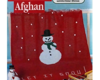 PATRÓN DE GANCHILLO Manta navideña, Patrón afgano de muñeco de nieve de ganchillo, Manta afgana de invierno para decoración del hogar, cabaña de ganchillo, PDF (solo en inglés)