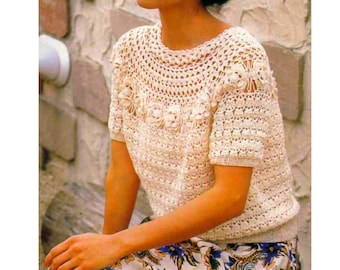 Crochet PATTERN - Delicate Romantic Ladies Sweater/Top - Womens Crochet Top Pattern - Ladies Lacy Crochet Sweater Download PDF