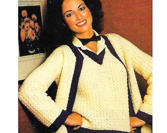 Vintage Crochet Pattern Women's Pretty V-neck slipover and cardigan PDF Instant Digital Download 1970s Crochet PDF
