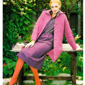 Vintage Crochet Pattern Womens Aran Cardigan PDF Instant Digital Aran-Style Download 1970s Crochet PDF