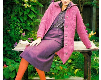 Vintage haakpatroon Aran-vest dames pdf Instant digitale download in Aran-stijl pdf-bestand jaren 70 gehaakt