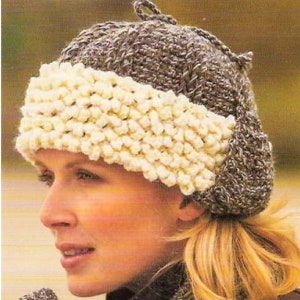 Earflap Hat CROCHET PATTERN - Crochet Womens Hat Pattern - Crochet Chunky Hat Pattern - Vintage Crochet Pattern - PDF instant digital