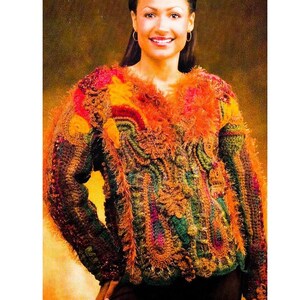 Vintage Crochet Pattern Falling Leaves Jacket PDF Instant Digital Cardigan Jacket Download Boho Chic