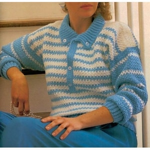 Beginner CROCHET PATTERNS, Crochet Button Down Pattern, Hand crochet pattern, Crochet Polo Style, Striped Polo Sweater, pdf Digital Download