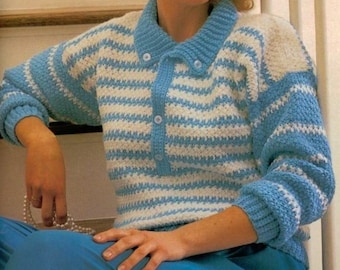 Beginner CROCHET PATTERNS, Crochet Button Down Pattern, Hand crochet pattern, Crochet Polo Style, Striped Polo Sweater, pdf Digital Download