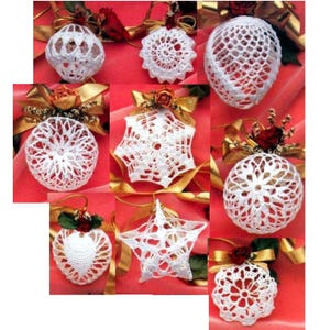 CROCHET Christmas Ornament PATTERN, 17 Snowballs Christmas Tree Ornaments, Baubles Thread, Tree Holiday Decorations, Gift, PDF, English Only