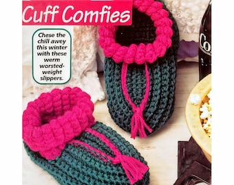 Warm Crocheted Slippers House Socks Pattern, quick crochet slippers, Ribbed Cuff Comfiest Slippers, bulky crochet slippers, pdf English Only