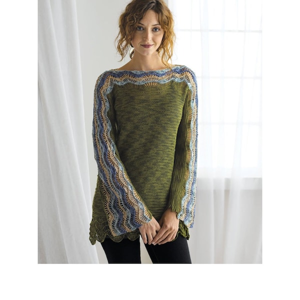 Crochet Pattern Women's River Tunic PDF Instant Digital Download Bell Sleeved Jumper