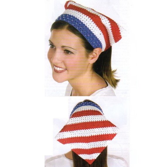 Crochet Bandana Pattern - Red, White & Blue Head Scarf  display picture 1