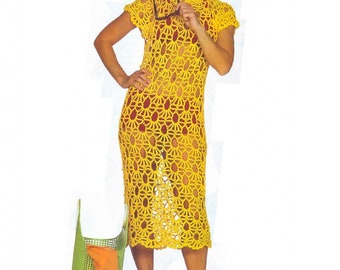 PATRÓN de vestido de encaje a crochet - Patrón de vestido playero amarillo a crochet - Patrón de verano a crochet - Patrón de crochet vintage