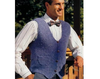CROCHET Vest PATTERN for Men, Classic Men's Vest Pattern, Buttoned Down V Neck Vest for Men, Crochet Waistcoat Pattern, pdf, English Only