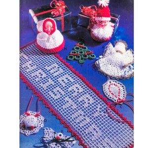 7 Christmas Ornaments CROCHET PATTERNS and Holiday Table Runner Tree Trims Christmas Decoration Vintage Crochet Instant Download pdf