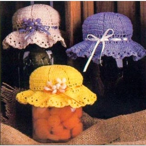CROCHET Jar Bonnets PATTERN - Vintage Crochet Jar Topper - Crochet Jar Cap PDF Pattern - pdf instant digital - Vintage Crochet