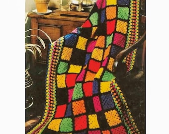 Easy CROCHET Granny Square Blanket PATTERN, Beginner Crochet, Plaid Granny Square Blanket, Quick Crochet, Vintage pdf Digital Download