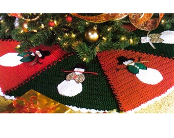 CROCHET Tree Skirt PATTERN - Crochet Christmas Patterns - Snowman Applique Tree Skirt- Christmas Crochet Gifts - pdf instant digital