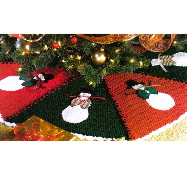 CROCHET Tree Skirt PATTERN - Crochet Christmas Patterns - Snowman Applique Tree Skirt- Christmas Crochet Gifts - pdf instant digital