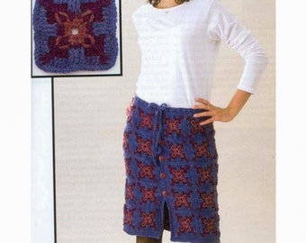 Patrones de crochet cuadrados de la abuela, patrón de falda de crochet, cómo hacer una falda de crochet, patrón de crochet cuadrado de la abuela vintage, descarga digital