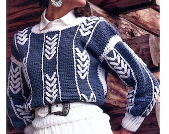 MOTIF AU CROCHET, modèle de pull au crochet pdf, modèle de crochet femme, modèle de haut pull pull, haut à manches longues, téléchargement numérique immédiat