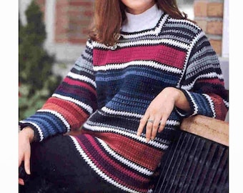 Modèle de pull au crochet pour débutants, modèle de pull au crochet facile, modèle de pull rayé au crochet, pull, pull, téléchargement immédiat pdf