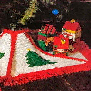 Vintage Christmas Tree Skirt PATTERN CROCHET - pdf Pattern Vintage Fringe Christmas Tree Skirt - Colorful Tree Skirt Crochet Pattern