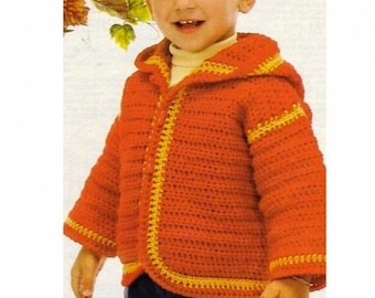 Digital pdf CROCHET PATTERN, Hooded Baby Jacket Pattern, Unisex Hooded Baby Cardigan, Tutorial, 3 Sizes 12, 18 months, 2 years, English Only