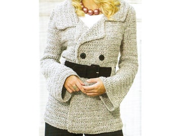 CROCHET Button Jacket PATTERN - Belted Pant Coat Pattern Crochet - Pattern Womens - pdf Crochet Patterns - pdf instant digital