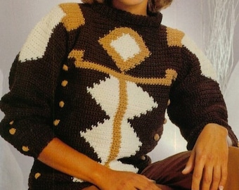 Mosaic CROCHET PATTERNS, Sweater Crochet Patterns, Mosaic Jumper pdf Pattern, Sweater Pullover Top, Crochet Colorwork, Instant Download