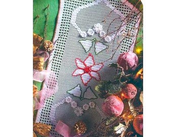 PATROON kersttafelloper, filethaakwerk vrolijk kerstfeest kleedje, wandkleed, tafeltopper, loper, pdf directe download, alleen in het Engels