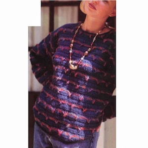 Crochet PATTERN, Crochet Sweater Pattern, Women Crochet Pattern, Colorful Stripes Oversize Pullover, Long Sleeve Top, Sizes S-XL, Download
