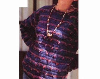 MOTIF au crochet, modèle de pull au crochet, modèle au crochet pour femmes, pull oversize à rayures colorées, haut à manches longues, tailles S-XL, téléchargement