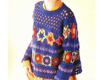 Granny Square Sweater Patterns, Granny Square PATTERN, Unique Crochet Sweater Pattern, Vintage Pattern Jumper, PDF Pattern, Instant Download