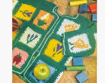 CROCHET PATTERN, Cardigan Crochet Pattern, Child Size Crochet Pattern, Patch Crochet Sweater for Children, pdf Instant Download English Only