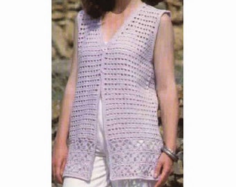 CROCHET PATTERN Chaleco, Verano de encaje de ganchillo, Cárdigan suéter de playa Cardigan, Cárdigan chaleco largo, Chaqueta sin mangas, Descarga digital instantánea