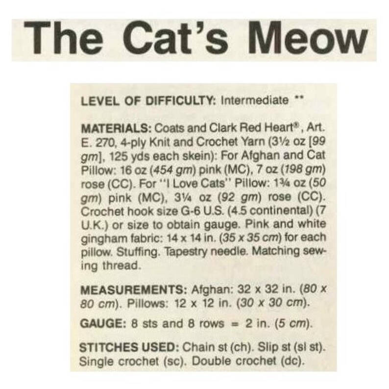 Cat Blanket Crochet PATTERN I Love Cats Crochet Blanket and Pillow Set