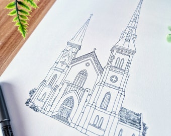 PNG Download, The Cathedral of St Andrew, Hand Drawn Venue Illustration, Illustration for Wedding Invitations, Stationery and Signage, DIY