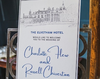 PDF Download, The Elvetham Hotel, Hand Drawn Venue Sketch, Illustration for Wedding Invites, Save The Dates, Thankyou Stationery and Signage