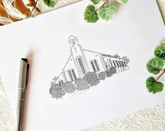 PNG Download, St John’s Church in Chopwell, Hand Drawn Venue Illustration for Wedding Invitations, Stationery and Signage, Wall Decor, Gift