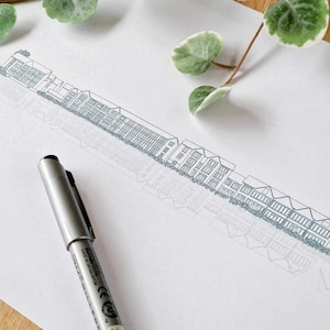 Parco acquatico Cotswold, Illustrazione del luogo disegnato a mano, Regalo di nozze stampabile, Stampa murale personalizzata, Regalo di anniversario di carta, Logo di matrimonio