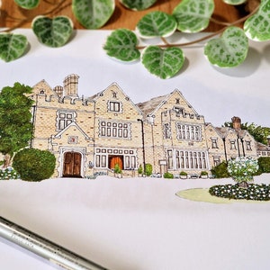 PNG Download, Highley Manor watercolour Venue Illustration with background, Illustration for Wedding Invites, Stationery, Signage, Gift