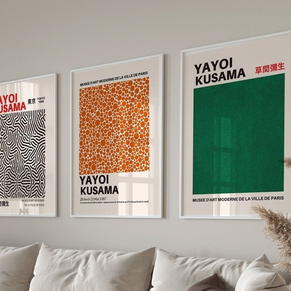 Set of 3 Yayoi Kusama Print Set, Gallery Wall Set, Digital Print Set, Yayoi Kusama Print, Kusama Exhibition Prints, DIGITAL DOWNLOAD