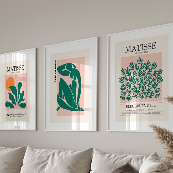 Henri Matisse Set of 3 wall art, Gallery Wall Set, Green Matisse Print Set, Matisse Posters, Matisse Exhibition Poster, DIGITAL DOWNLOAD