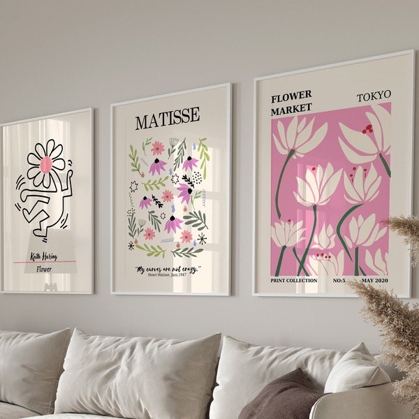 3er-Set Drucke, Matisse Ausschnitt, Matisse Druck, Blumenmarkt Druck, Blumenmarkt Poster, 3er-Set Wandkunst, Galerie Wand Bundle