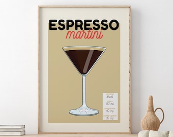 Espresso Martini Print, Retro Cocktail Printable Wall Art, DIGITAL DOWNLOAD, Bar Cart Wall Art, Colourful Cocktail Poster, Bar Cart Decor