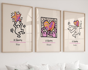 Keith Haring Set van 3 prenten, Gallery Wall Set, Tentoonstelling Poster, Keith Haring Poster Set, Museum Poster, Afdrukbare Muurkunst, Decor van het huis
