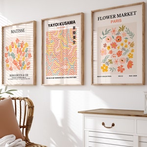 Wall Art Set of 3,Matisse Print,Flower Market Poster,Yayoi Kusama Print Set,Gallery Wall Bundle,3 Piece Wall Art,Kusama Art, Modern Wall Art image 2