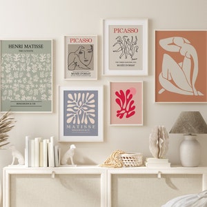 Set of 6 prints, Gallery Wall Set, Modern Home Decor, Matisse Poster, Picasso Exhibition Poster, Boho Wall Art, Digital Download, Boho set