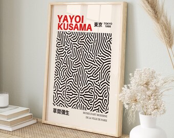 Yayoi Kusama Poster, Yayoi Kusama Print, Yayoi Kusama Exhibition Poster, Japanse kunst, Infinity Nets, Blue Motif Art, Kusama Digital Print