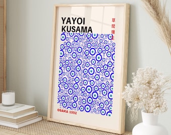 Yayoi Kusama Poster, Yayoi Kusama Print, Yayoi Kusama Ausstellungsplakat, japanische Kunst, Infinity Netze, blaue Motivkunst, Kusama Digitaldruck