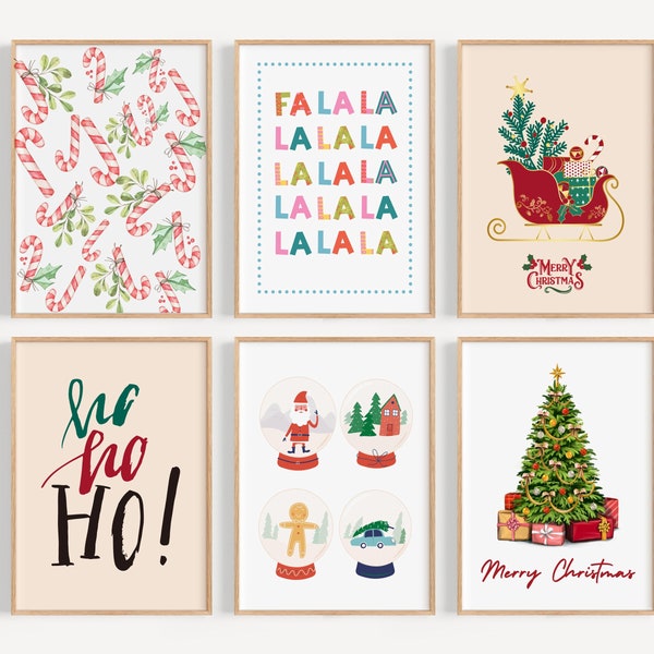 Gallery Set of 6 Christmas Prints,Holiday Wall Decor,Xmas Poster Bundle,Christmas decorations,Christmas Digital Download,TrendyHoliday Print